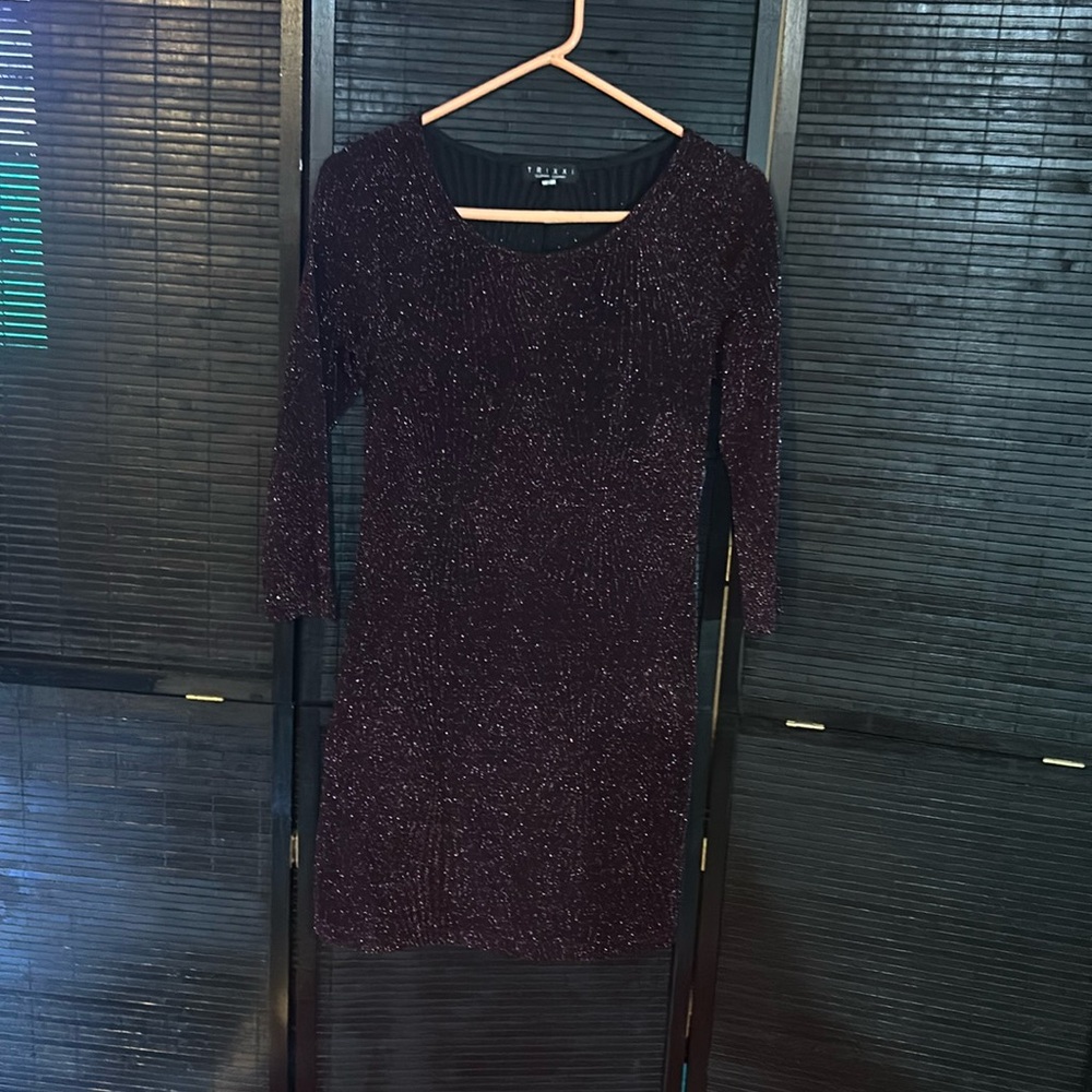 Trixxi Burgundy 3/4 sleeve sparkle dress